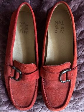 Naturalizer Red Suede Slip-On Loafers with Metal Bit